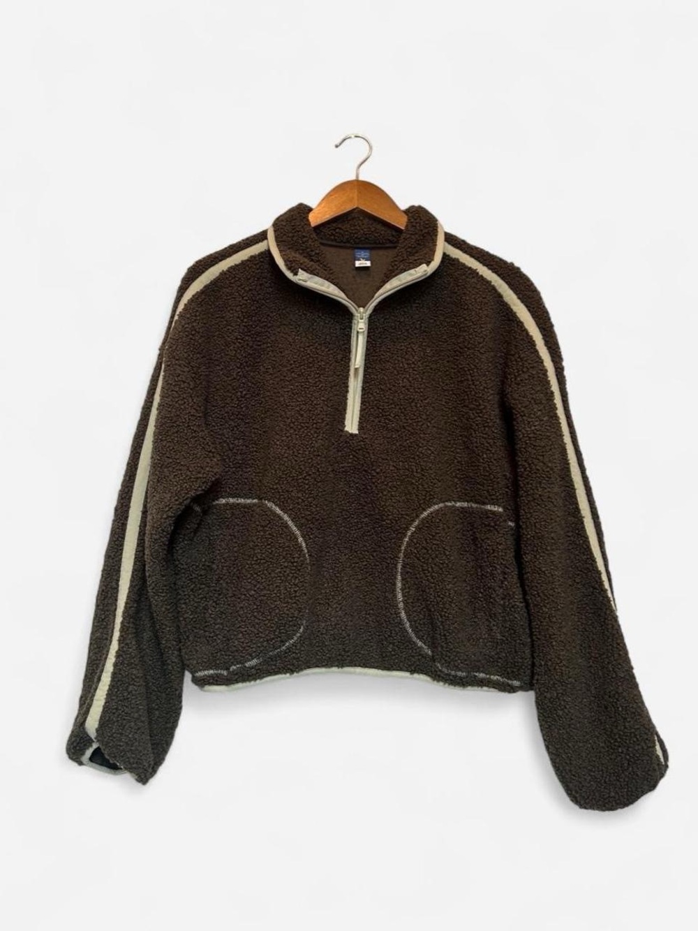 Old Navy Olive Green Sherpa Half-Zip with White Trim
